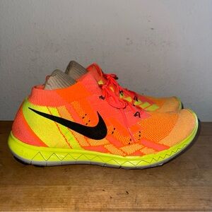 Nike Free 3.0 Flyknit Running Shoes in Hot Lava Orange Mango Women's Size 8.5